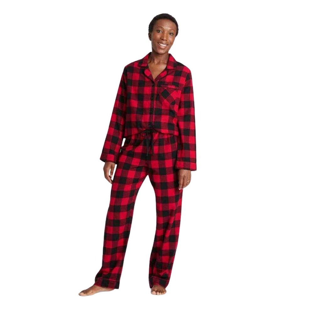 Medium Pajamas Set Red Black Plaid‎ Buffalo Cowboy Check Flannel Loungewear NEW